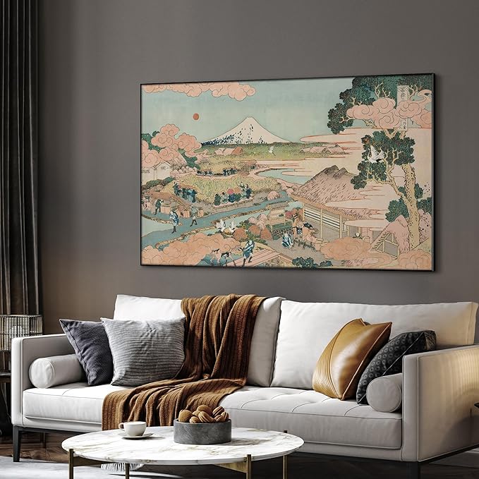 SIGNWIN 30"x60" Extra Large Framed Wall Art Japanese Ukiyo-e Landscape, Timeless Mt. Fuji Scene for Zen-Inspired or Asian-Style Interiors for Home Living Room Bedroom Decor (Frame Assembly Required)