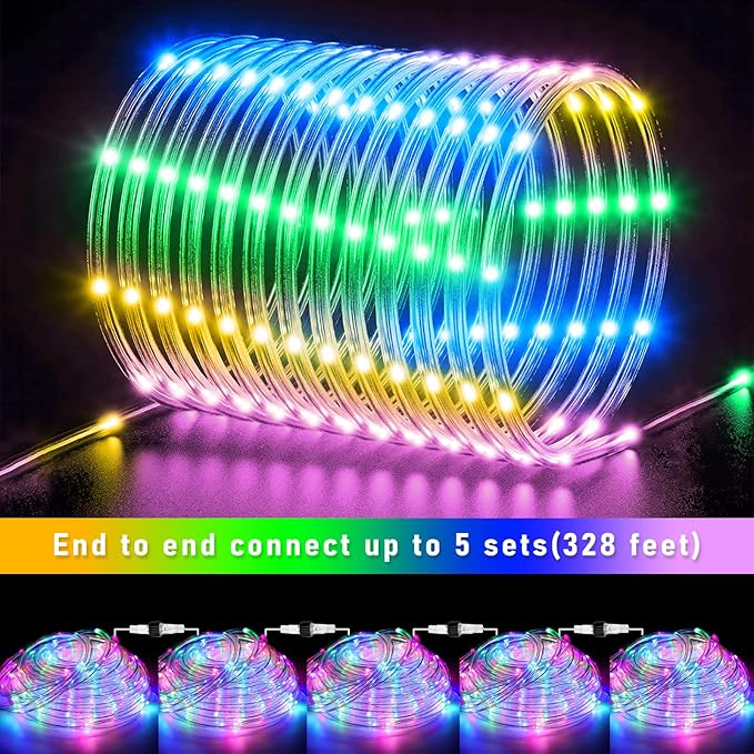 66FT 200 LED Rope Lights for Outside, Plug In Rope Lights Outdoor Waterproof with 8 Modes, Connectable Clear Tube Light for Indoor Bedroom Camping Garden House Party Decoration - Pastel Multicolor