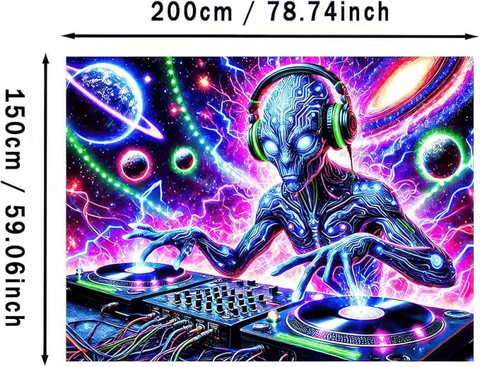 BlissYard Blacklight Cool Alien Tapestry UV Reactive Tapestry 78x59 Inch Black Light Galaxy Planet Tapestry Glowing Tapestry Large Neon Tapestry Wall Hanging for Home Living Room Bedroom Decor