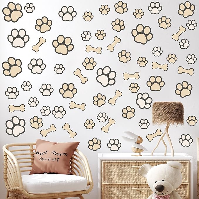 127 Glow in The Dark Dog Paw Stickers Luminous Removable Vinyl Wall Decals for Kids Nursery Bedroom(Blue Light)