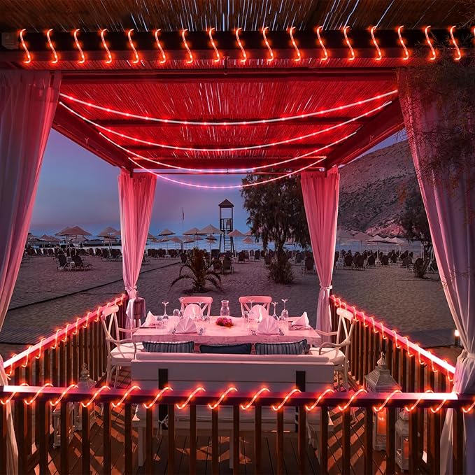 Rope Lights Outdoor, 66FT 200 LED Rope Lights for Indoor with Waterproof 8 Modes, Connectable Clear Tube Lights for Outside, Garden, Backyard, Patio, Deck, Pool, Tree Decorations - Red