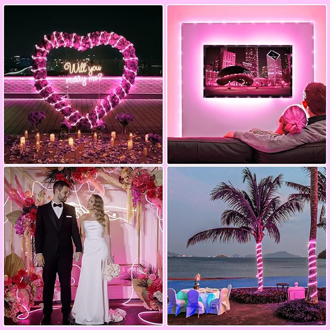 Rope Lights for Outside, 164FT 500 LED String Lights Outdoor Waterproof, 8 Modes Plug in Clear Tube Lights for Indoor Bedroom Garden Patio Tree Party Wedding Decorations, Pink