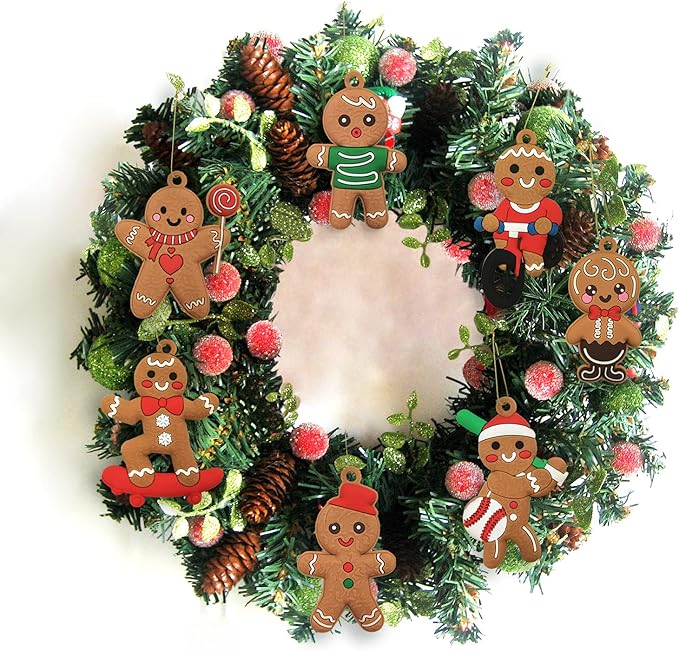 12pcs Christmas Gingerbread Man Ornaments for Christmas Tree Decorations Assorted Plastic Gingerbread Figurines Xmas Holiday Decorations 3 Inch Tall