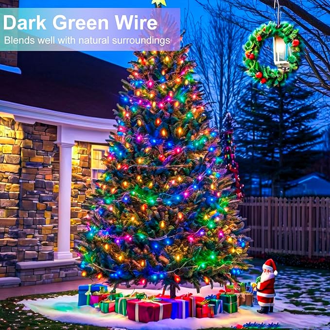 Christmas Lights Outdoor, 66FT 200 LED Christmas Tree Lights with 8 Modes Waterproof, Connectable Twinkle String Light Green Wire for Indoor Patio Yard Party Holiday Decor, Pastel Multicolor