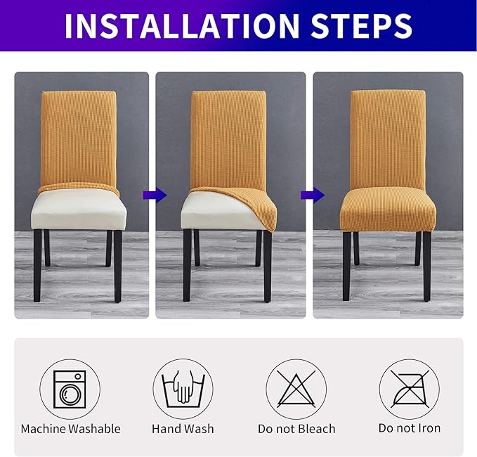 Howhic Stretch Chair Covers for Dining Room Set of 8, Removable Washable Dining Room Chair Covers, Dining Chair Slipcovers Seat Protector, Great Decor for Home and Banquet (Gold, 8 Pack)