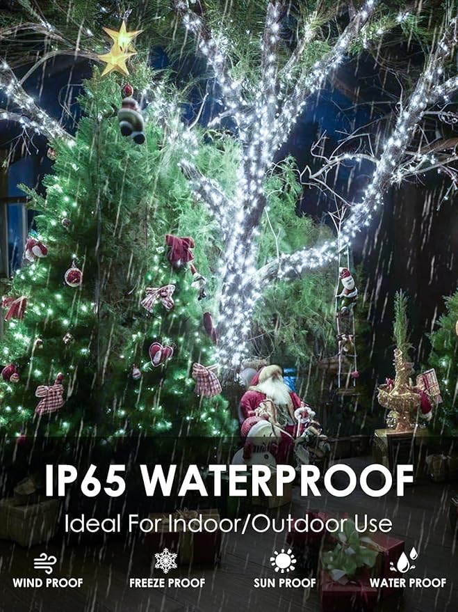 6pk Cool White Solar Christmas Lights Outdoor Waterproof, 600 LED 198FT Solar Powered LED String Lights Green Wire with 8 Modes, Solar Fairy Lights for Xmas Tree Party Wedding Garden Fence Decorations