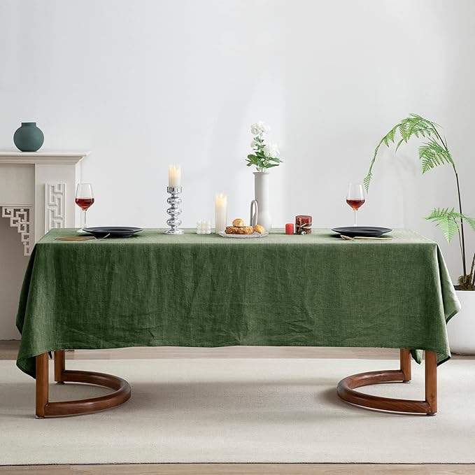 EVERLY 100% Pure Linen Rectangle Tablecloths 60x108Inches for Dining,Buffet Parties,Picnic,Events,Weddings and Restaurants,Decorative Halloween,Thanksgiving Machine Washable Tablecloths-Green