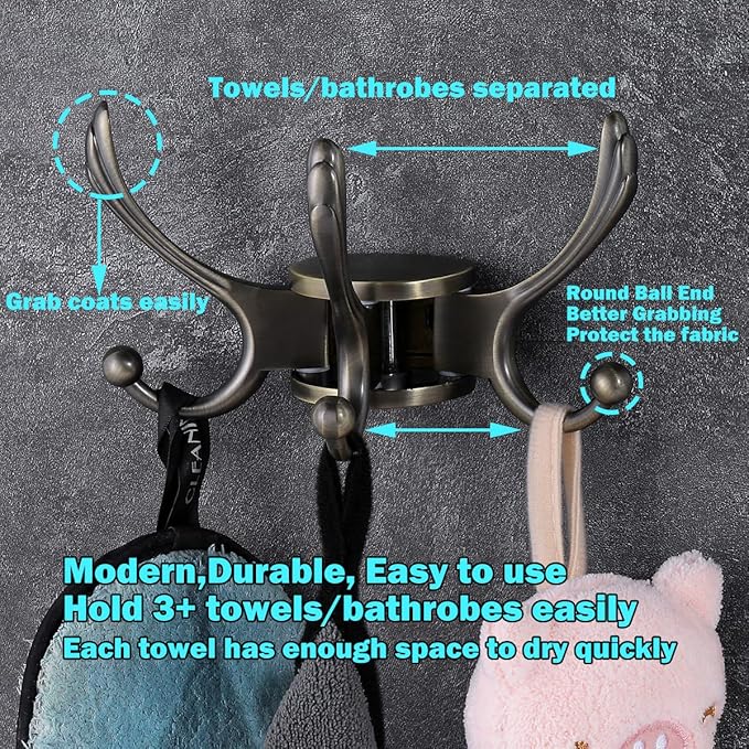 Swivel Coat Hook 2 Pack Heavy Duty Space Saving Towel Rope Hook Wall Mount Triple Swing Arms for RV Bathroom Kitchen Garage,Rustic Bronze