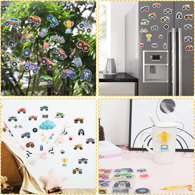 20 PCS Truck Thick Gel Clings Truck Window Gel Clings Decals Stickers for Kids Toddlers and Adults Home Airplane Classroom Nursery Transportation Party Supplies Decorations Removable and Reusable