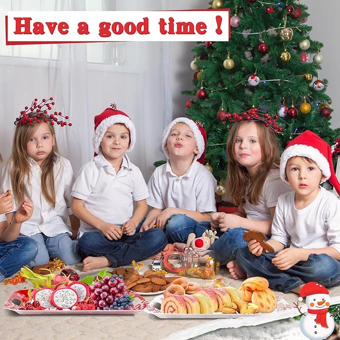 2Pcs Winter Serving Trays 16.1 x 11.1 Inch Large Melamine Christmas Trays Platters with Handles Rectangular Snowflake Melamine Dish for Serving Food Outdoor Dinner Dessert Plates Party Decorations