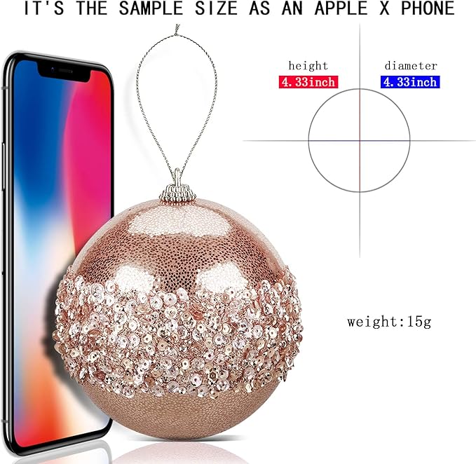 4" Christmas Ball Ornaments, 4pc Set Rose Gold Shatterproof Christmas Decorations Tree Balls for Xmas Trees Wedding Party Holiday Decorations