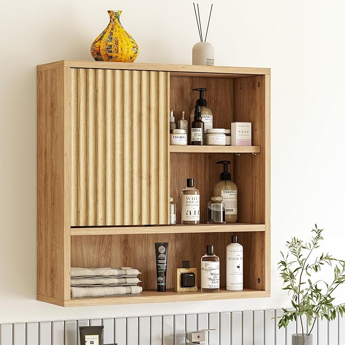 Bathroom Wall Cabinet Above Toilet Storage,Wall Mounted Storage with Adjustable Shelves, Space-Saving Modern Design for Bathroom & Laundry Room, Kitchen, Dining Room, Living Room