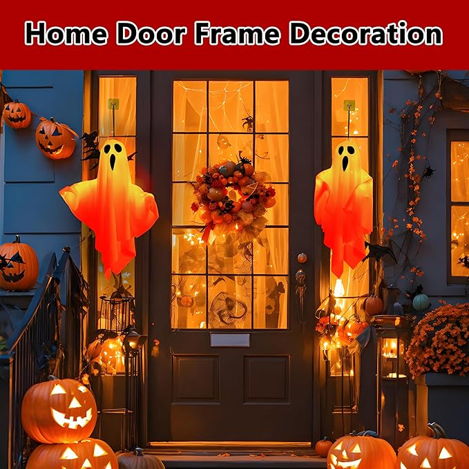 Halloween Light-up Ghost Decorations,Halloween Hanging Flying Ghosts with String Lights,Battery Operated Light up Spooky Ghosts Ornaments for Front Yard, Patio, Lawn, Garden, Party, 19.6 Inch, 2 Pack