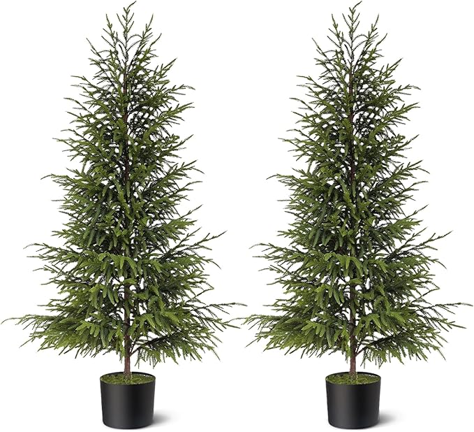 4ft Christmas Norfolk Pine Tree Artificial Christmas Tree Faux Potted Plants for Front Porch Christmas Indoor Outdoor Decor(2 PCS