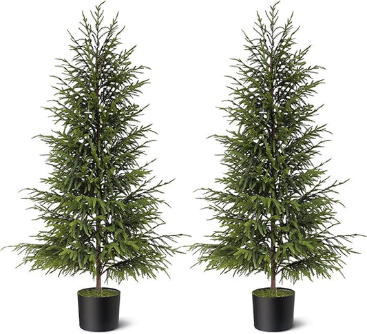 4ft Christmas Norfolk Pine Tree Artificial Christmas Tree Faux Potted Plants for Front Porch Christmas Indoor Outdoor Decor(2 PCS