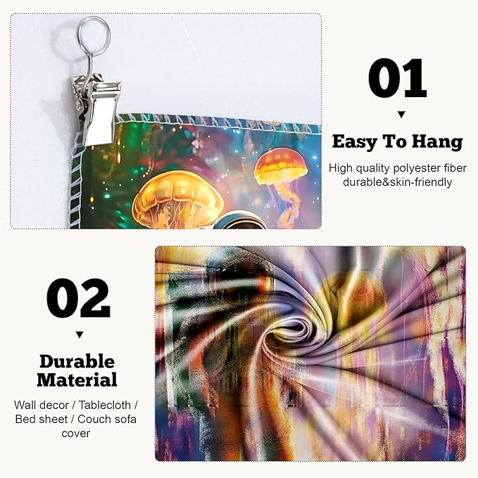 BVBOX Astronaut Blacklight Tapestry 79"x59", UV Reactive Astronaut Jellyfish Underwater World Glow in Dark Tapestries, Black Light Neon Upright Poster Wall Hanging Backdrop Decor for Bedroom Living Room