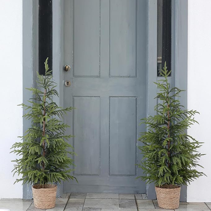 4ft Christmas Norfolk Pine Tree Artificial Christmas Tree Faux Potted Plants for Front Porch Christmas Indoor Outdoor Decor(2 PCS