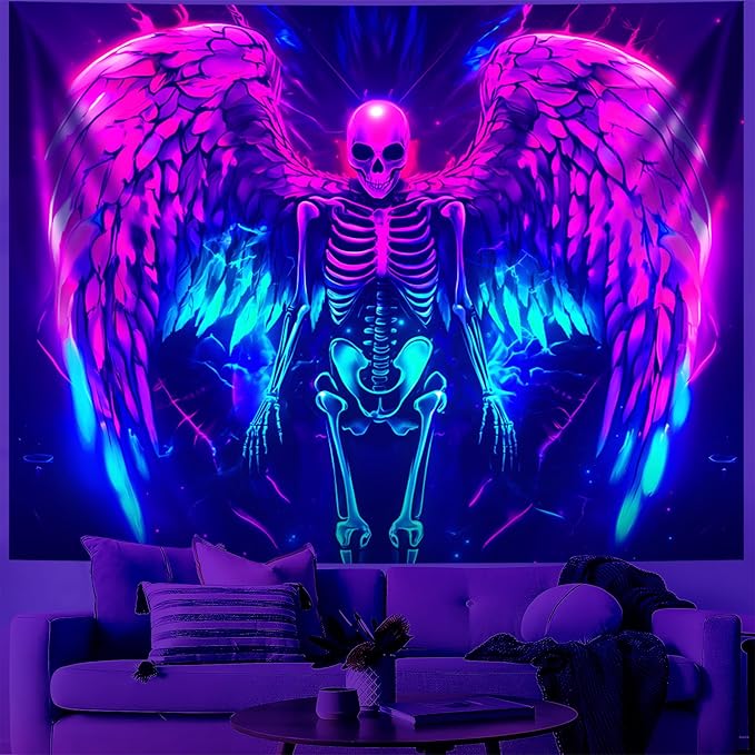 Blacklight Tapestry,WingTapestry Glow In The Dark,UV Reactive Black Light Upright Posters Wall Hanging for Bedroom Dorm Living Room Backdrop Decor (wing13, 79L" x 59W")
