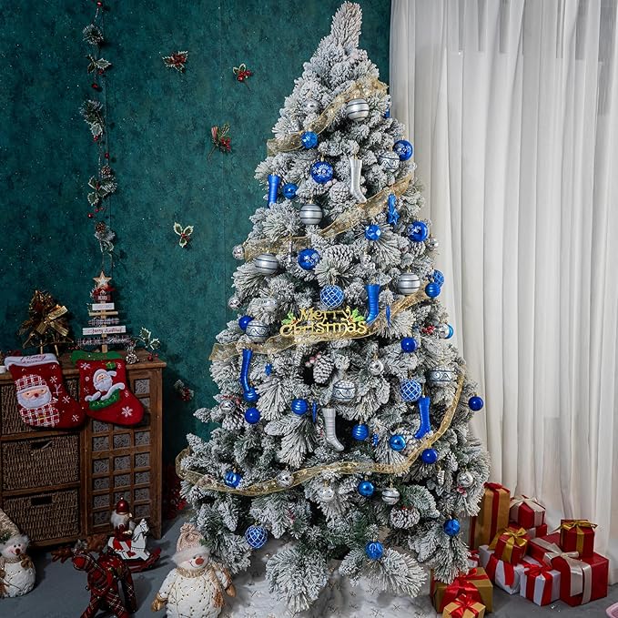 150PCS Blue and Silver Christmas Ornaments, Shatterproof Christmas Ball Ornaments Set, Assorted Christmas Baubles Hanging Decorations for Xmas Tree Home Festival Party Wedding (Blue & Silver)