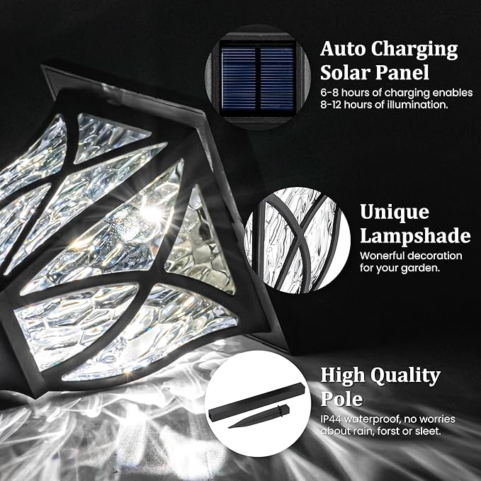 GIGALUMI Solar Lights Outdoor Waterproof, 6 Pack LED Solar Garden Lights, Solar Lights for Outside, Garden Decor for Yard, Patio, Landscape, Planter, Walkway (Cold White)