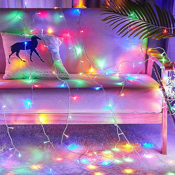 JMEXSUSS Multicolor Christmas Lights Battery Operated with 8 Modes Remote Waterproof, 33ft 100 LED Battery Christmas Lights Indoor Outdoor for Tree Home Party Room Garden Decor