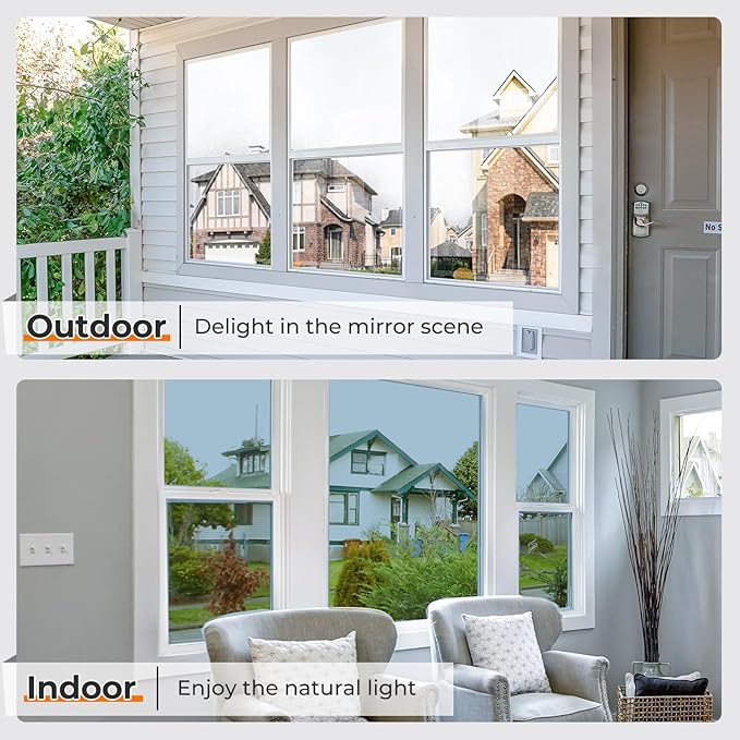 DOWELL Window Privacy Film, One Way Window Tint for Home, Static Cling Anti UV Sun Blocking Reflective Mirror Film, Heat Control See Out Not in Glass Tinting, Silver, 17.5" x 78.7"