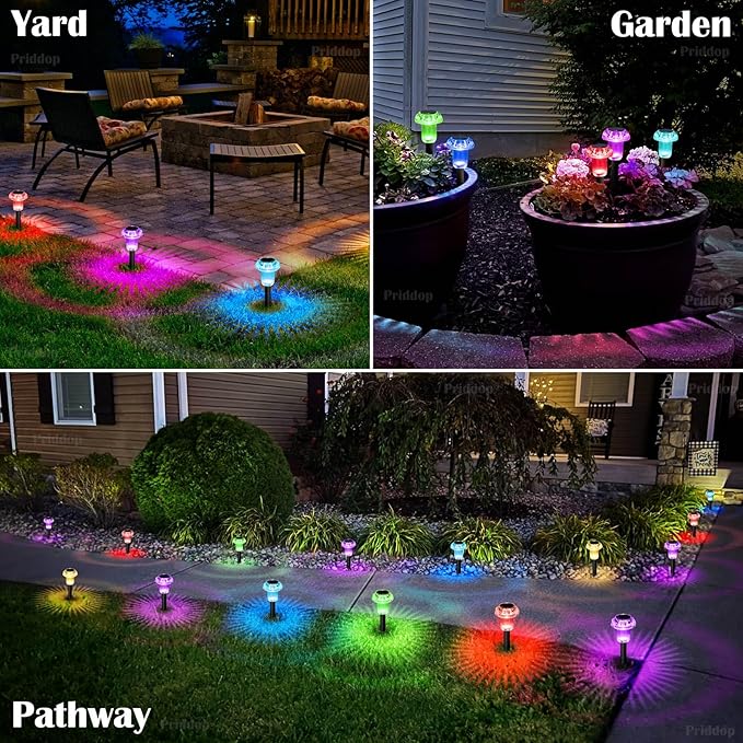 Solar Lights Outdoor Pathway Waterproof 16 Pack Color Changing LED Acrylic Mushroom Decorative Garden Lights for Yard Landscape Patio Outside Christmas Decorations