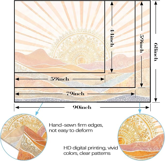 Lunerfex Bohemian Mandala Sunrise Wall Tapestry, Abstract Mountain Scenery Tapestries for Home Decor, Boho Tapestry 60x44 Inch