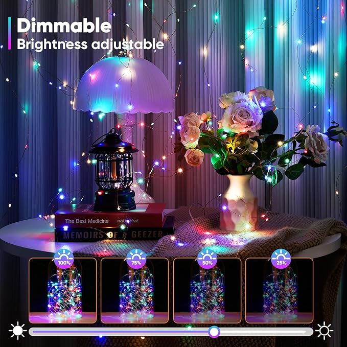 4 Pack 16.4 Ft. Battery Operated Outdoor String Lights with Remote & Timer, LED Multi Color Fairy Lights, Waterproof Twinkle Lights for Bedroom, Dorm, Mason Jar, Wedding, Party, Christmas