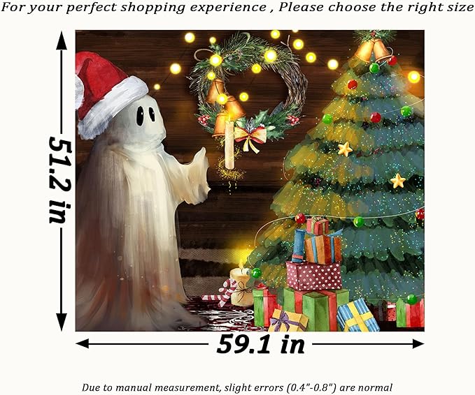 QGHOT Christmas Tapestry Wall Hanging Christmas Tree Backdrop Cute Ghost Wall Decor Xmas Holiday Tapestries for Kids Bedroom Living Room Dorm Party Decoration