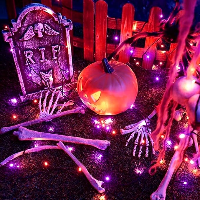 XTF2015 Orange Purple Halloween String Lights, Halloween Light 105ft 300 LED Color Changing, End to End Plug Waterproof Halloweens Decoration Lights Outdoor Indoor for Bedroom Patio Decor