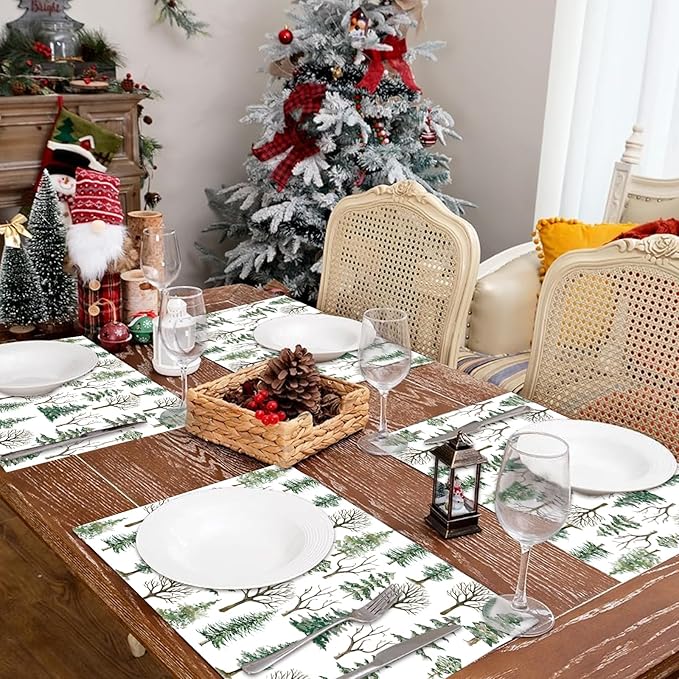 Paper Placemats Disposable 50 Pack Winter Pine Trees Placemats 16x 11 Inch Christmas Place Mats for Home Kitchen Dining Table Decoration Party Supplies