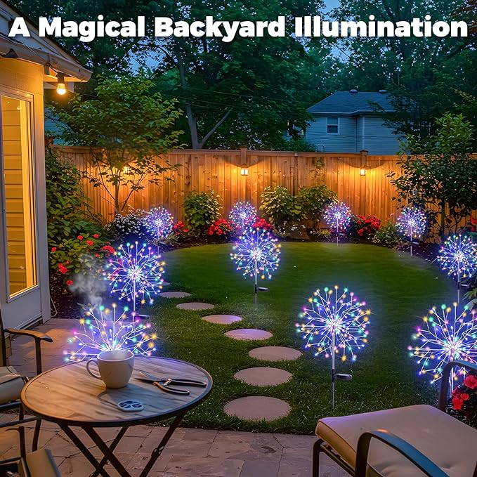 suddus Solar Garden Lights Outdoor Waterproof, Upgrade 2 Pack 150LED Solar Firework Lights, 8 Modes Starburst Fairy Light for Front Yard, Driveway, Bushes, Patio Christmas Decor (Multicolor)