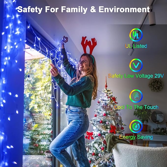 60FT 612 LED Outdoor Christmas Lights - 136 Ice Drops, 12 Pro Modes with Timer Memory & Brightness, Waterproof Hanging Ice String Light for Holiday Wedding Garden Fence House Decor (Blue)