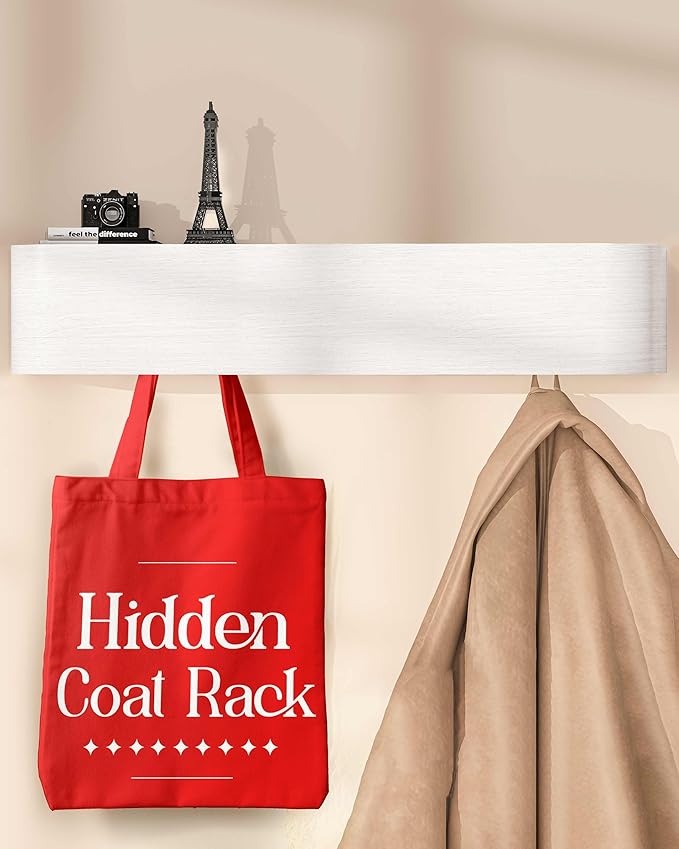 OLEEK Wall Mounted Coat Rack with Shelf - Wall entryway Shelf with Hooks - entryway Hooks - Modern Coat Rack - Wooden Mount for Home Decor - Jacket Hanger