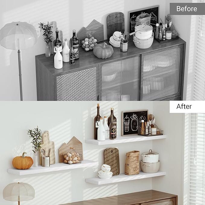 Single Floating Shelves 48 Inches, 48 x 10 inch Deep x 1.8 in Thick, Long Wall Shelves Heavy Duty 80 lbs for Bedroom, Living Room, Kitchen, Office, Modern Shelf Book Home Decor, White