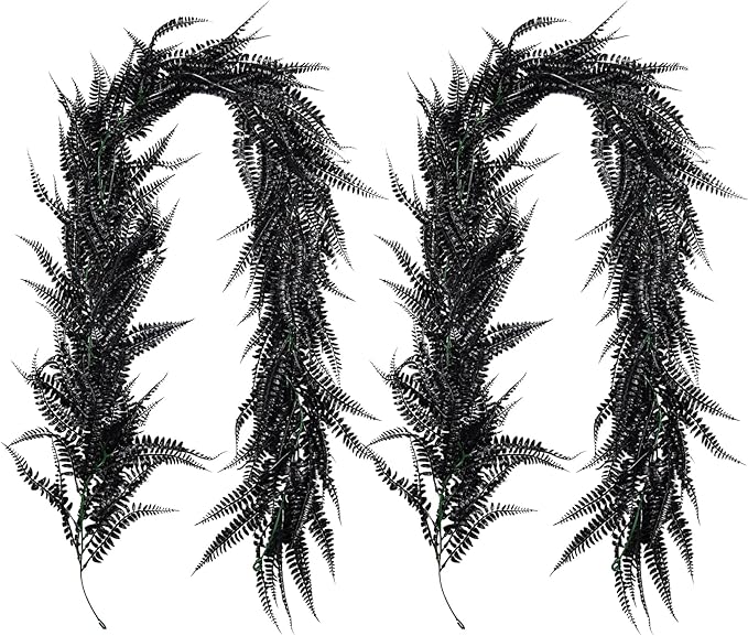 RECUTMS 2pcs Black Garland Artificial Hanging Plants 6 FT Boston Faux Ferns Garland Halloween Thanksgiving Party Outdoor Indoor Decor for Home