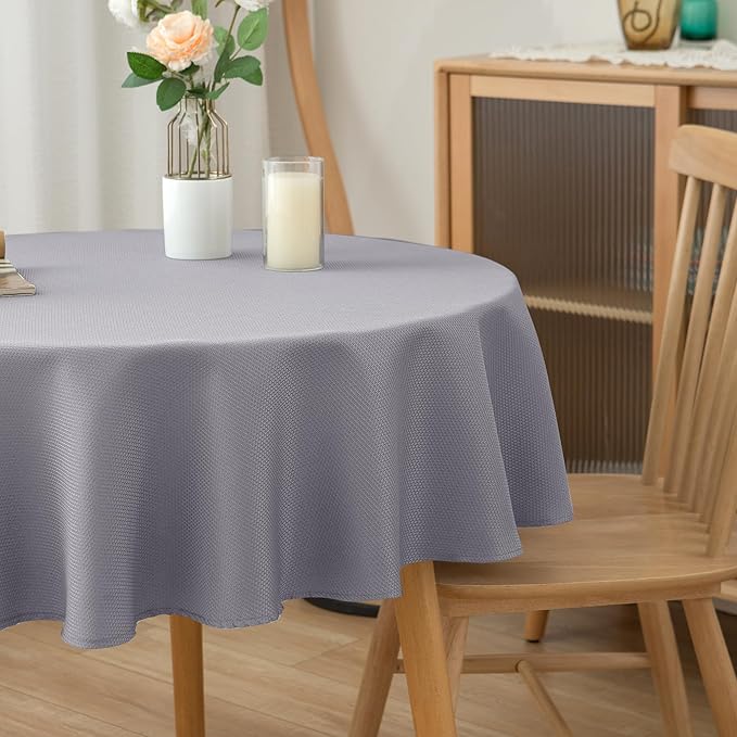 Biscaynebay Textured Fabric Round Tablecloths 70", Silver Grey Water Resistant Table Cloth Circle Folding Table Covers for Dining, Kitchen, Wedding, Parties etc Machine Washable