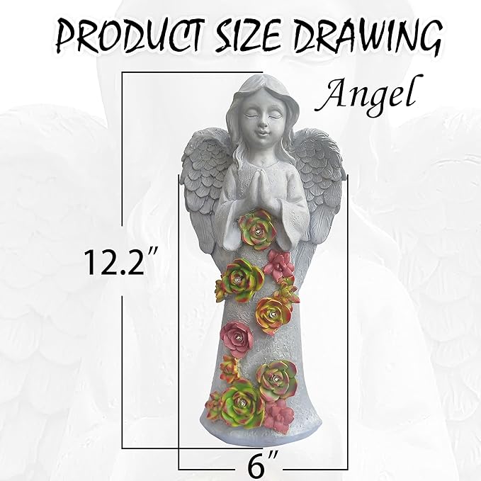 Angel Solar Garden Outdoor Statues with Succulent Plants and 6 LED Lights– Outside Solar Garden Decor Figurines -Remembrance & Sympathy Gifts Decorations