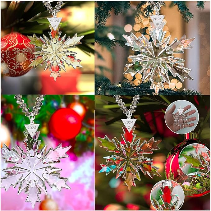 2024 Annual Christmas Ornaments Crystal Snowflake Star - Christmas Tree Ornaments Pendant Crystal Sun Catcher Home Hanging Decor (2024 New White)