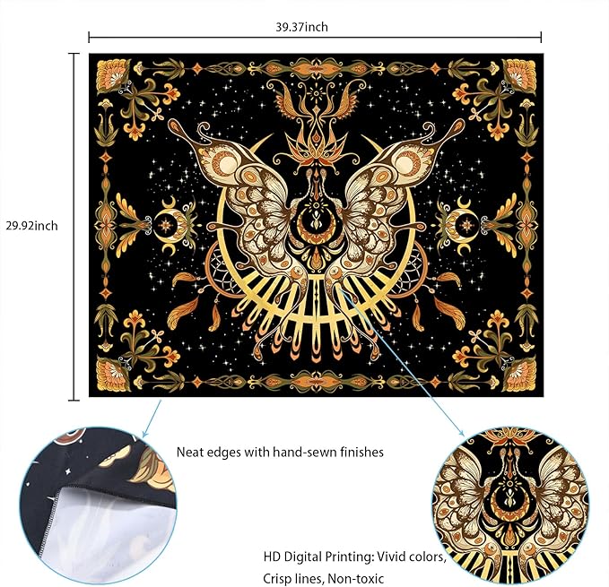 CHDGDHC Butterfly Tapestry - Moth Wall Hanging, UV Resistant, Waterproof, Machine Washable, Lightweight, Psychedelic Bedroom Aesthetic Decor for Bedroom, Living Room, Yoga Room - 39.37x29.92 Inch