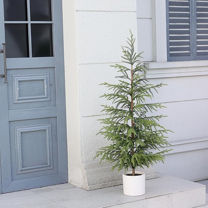 4ft Christmas Norfolk Pine Tree Artificial Christmas Tree Faux Potted Plants for Front Porch Christmas Indoor Outdoor Decor