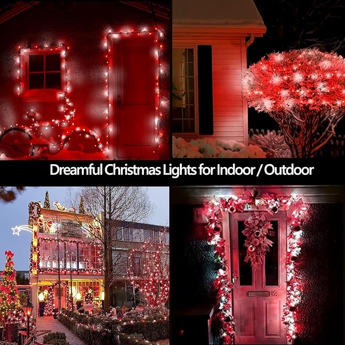 4-Pack Red and White Fairy Lights Battery Operated with Timer, Waterproof 16FT 50 LED String Lights Outdoor Indoor, Christmas Lights for Bedroom Home Wedding Birthday Xmas Parties and Centerpieces