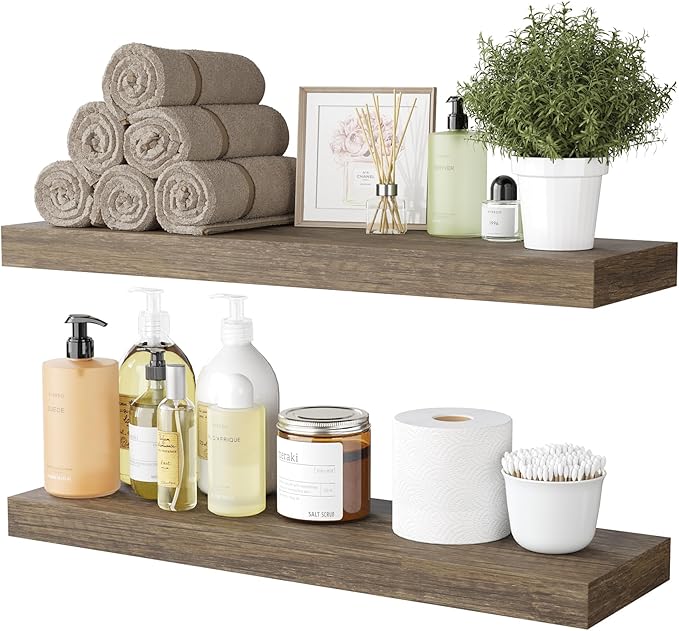 BAMEOS Floating Shelf, 24x6 Wall Shelf,Decor Wall Mounted Shelves,Hanging Shelf Set for Bathroom Kitchen Living,Kitchen,Room Bedroom Storage