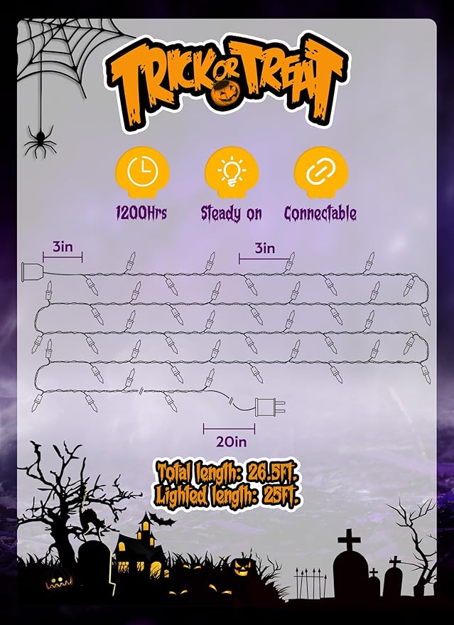 Minetom Halloween String Lights Orange & Purple 100 Count 25 Feet Incandescent Bulb Mini Lights for Indoor Outdoor Garland Party Festival Haunted House Decoration