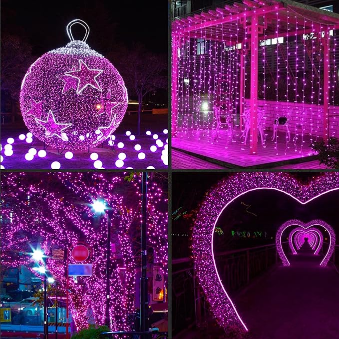 600LED (12pk of 50L) String Lights,LED Christmas Lights, 6" SPACING,Green Wire,Pink