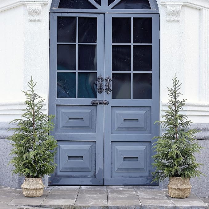 4ft Christmas Norfolk Pine Tree Artificial Christmas Tree Faux Potted Plants for Front Porch Christmas Indoor Outdoor Decor(2 PCS
