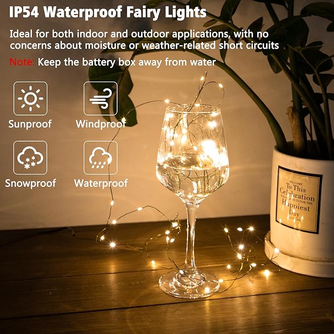 4 Pack Christmas Fairy Lights Battery Operated, 16.4FT 50 LED Dark Green Wire Twinkle Lights with Auto Timer Waterproof, Outdoor String Lights for Indoor Outdoor Bedroom Yard Decor (Warm White)