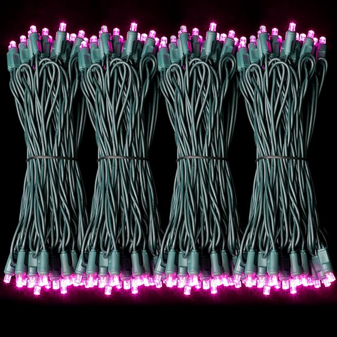 600LED (12pk of 50L) String Lights,LED Christmas Lights, 6" SPACING,Green Wire,Pink