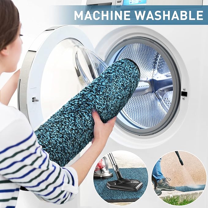 Mibao Front Door Mat, Dirt Trapper Welcome Mat for Outdoor Indoor, Non-Slip Waterproof Doormat, Durable Machine Washable Low Profile Entry Rug for Back Door Outside Patio Porch, 48" x 24", Blue